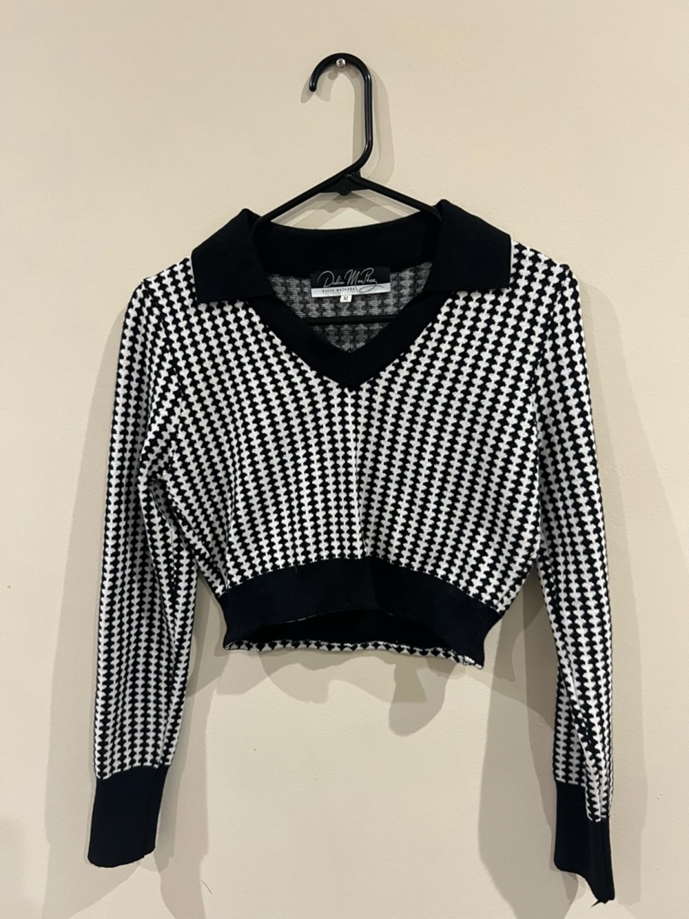 Crop Houndstooth Sweater & Skirt Set- Black & White